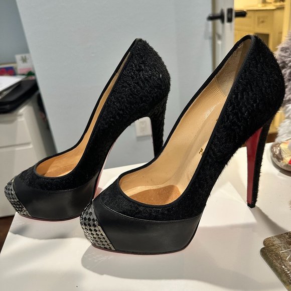 Christian Louboutin Black Platform Pumps with Silver on Toes - Picture 1 of 4